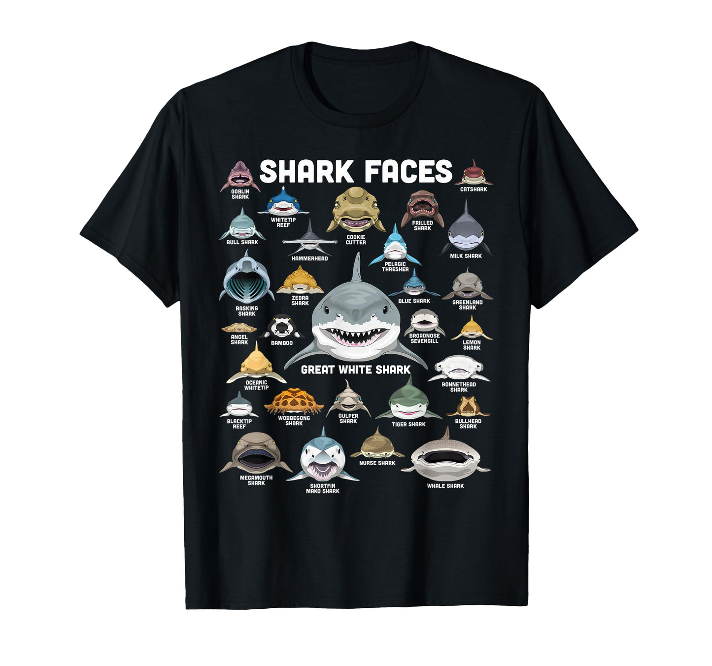 Shark Faces Shirt Types of Shark Funny Marine Biology Shark T-Shirt