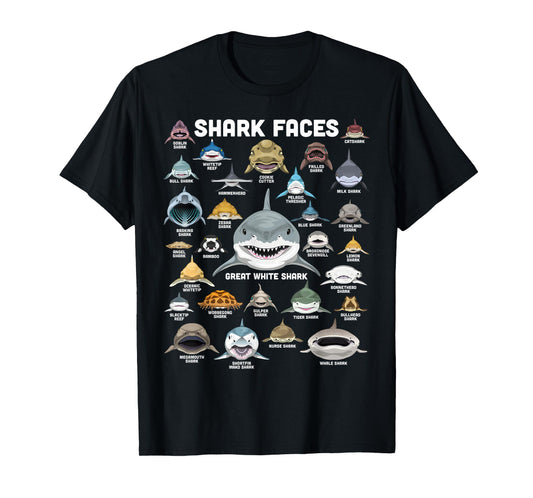 Shark Faces Shirt Types of Shark Funny Marine Biology Shark T-Shirt