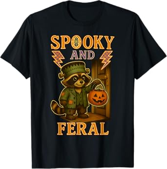 Cute Raccoon Spooky And Feral Halloween Creepy Raccoon Kids T-Shirt
