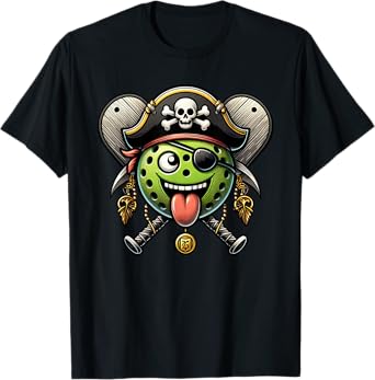 Pickleball Pirate Crossbones Halloween Mens Womens Kids T-Shirt