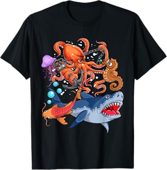 Octopus Jellyfish Seahorse Shark Zookeeper Kids Ocean Animal T-Shirt