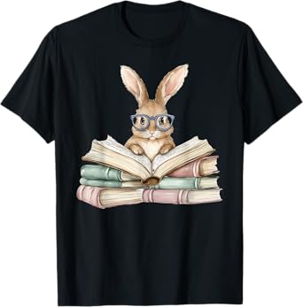 Cute Reading Bunny Glasses Books Bookworm Reader Teacher T-Shirt