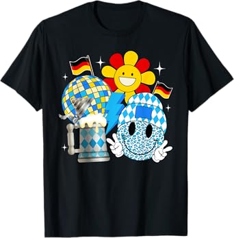 Groovy Oktoberfest Festival Bavarian Germany Flag Smile Face T-Shirt