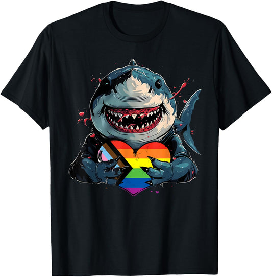 LGBTQ+ Shark Heart Progressive Pride Flag LGBT LGBTQ T-Shirt