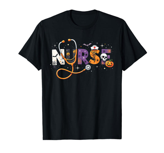 Halloween Nurse 2025 Funny Letter Nursing School Life Fall T-Shirt