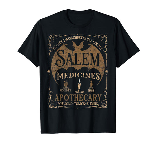 Salem 1692 Apothecary Medicines Herbal Witch Bat Tees T-Shirt