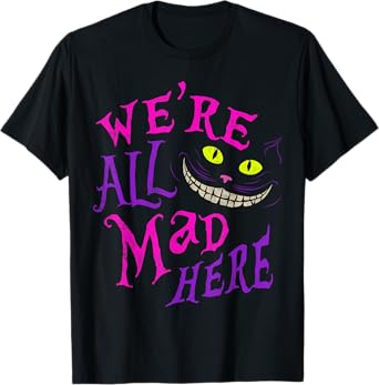 Cat With Mysterious Smile We’re All Mad Here Funny Halloween T-Shirt