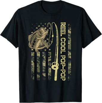 Reel Cool Pop-Pop Camouflage American Flag Funny Gift Men T-Shirt
