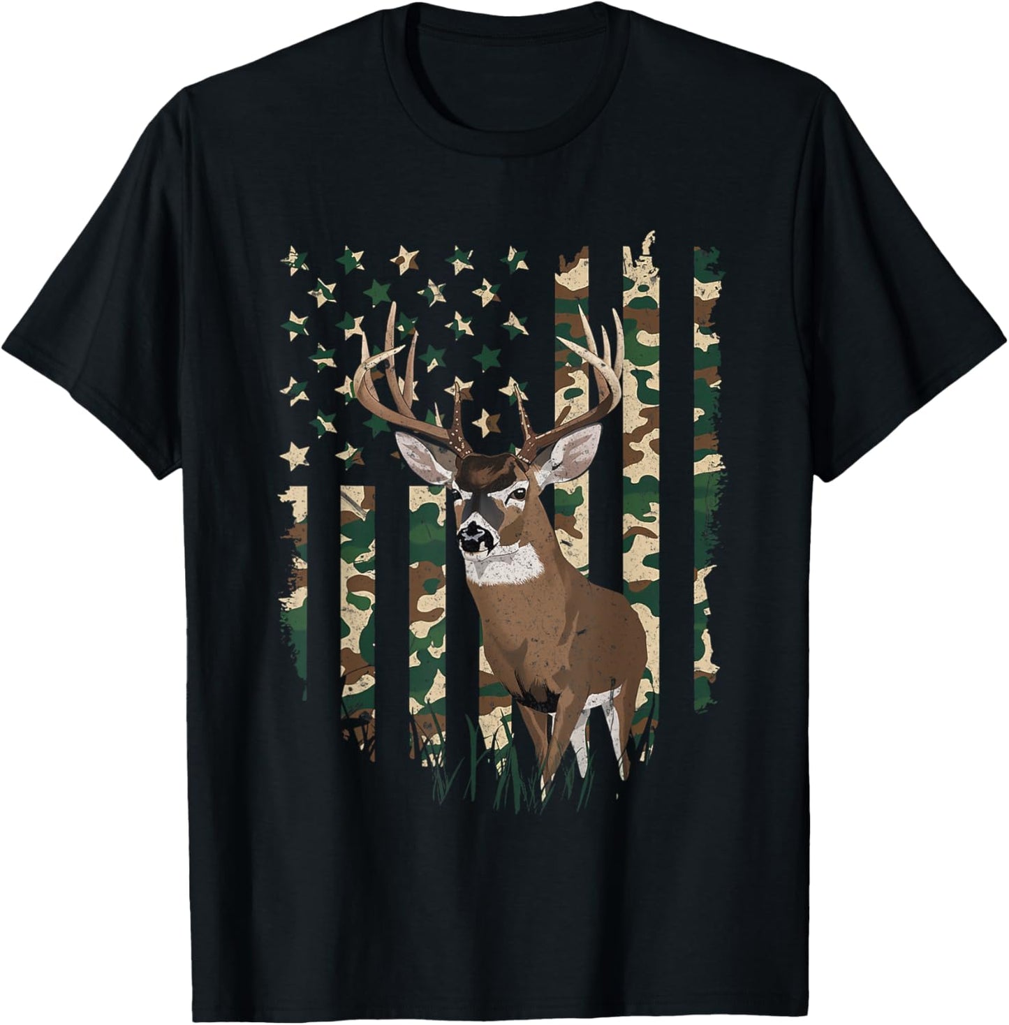 American Flag Deer Hunting Camo Men's 4th of July dad T-Shirt