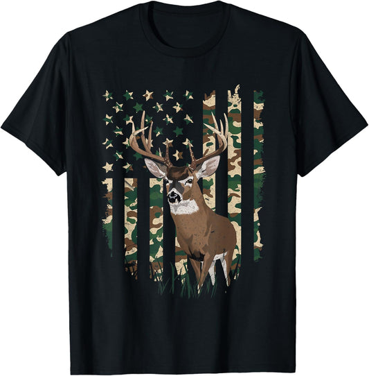 American Flag Deer Hunting Camo Men's 4th of July dad T-Shirt