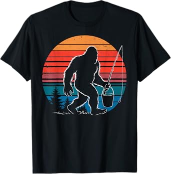 Sasquatch Fisher Fishing Fish Fan Fisherman Bigfoot Retro T-Shirt