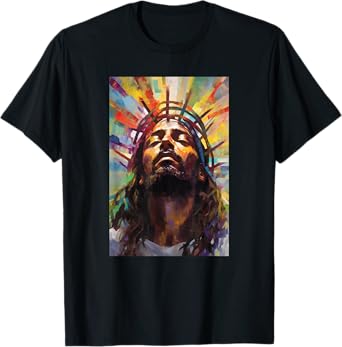 Jesus African American Christ Praying Rainbow Face Of Jesus T-Shirt