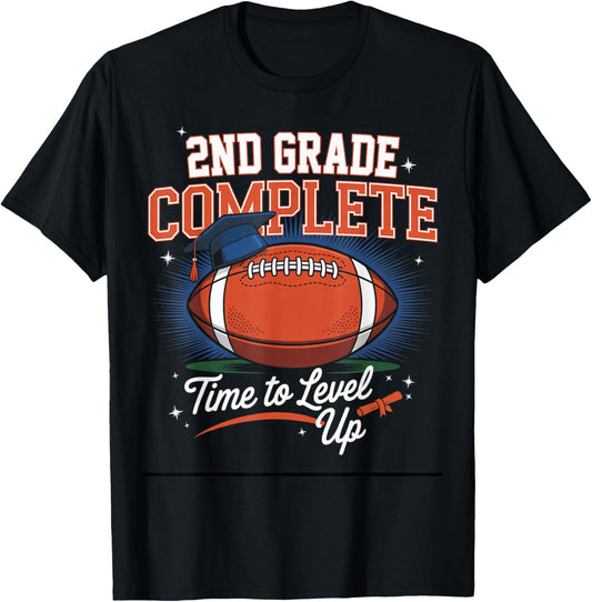 2nd Grade Complete Time To Level Up Football Last Day School Kids T-shirt by TeeBrew