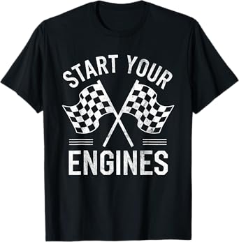 Start Your Engines Vintage Checkered Flag Race Car T-Shirt