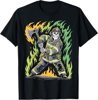 Skeleton Firefighting Lovers Spooky Halloween Firefighter T-Shirt