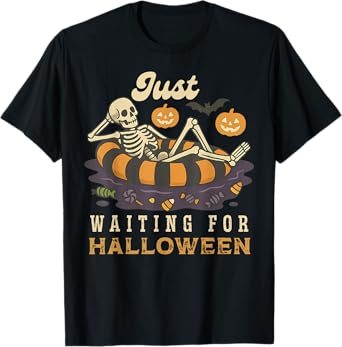 Spooky Summer Skeleton Just Waiting For Halloween Summerween T-Shirt