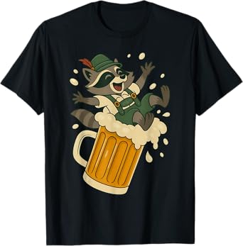 Funny Raccoon Sliding Down a Giant Beer Mug Foam Oktoberfest T-Shirt