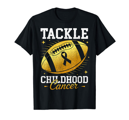 Football Gold Ribbon Tackle Childhood Cancer Awareness Kids T-Shirt