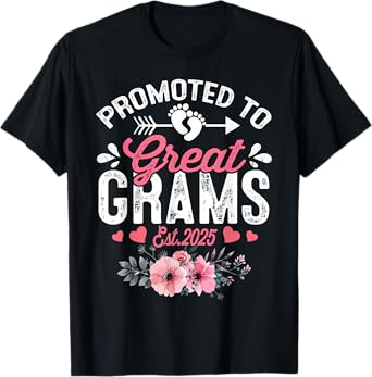Promoted To Great Grams Est 2025 First Time Grams Floral T-Shirt