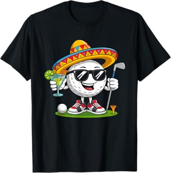 Funny Cinco de Mayo Golf Ball With Sombrero Margarita Golfer T-Shirt