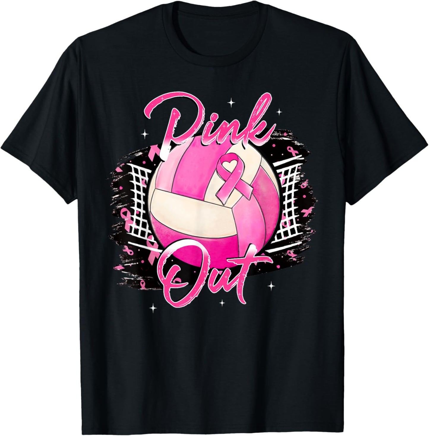 Volleyball Pink Out Breast Cancer Awareness Pink Ribbon T-Shirt