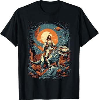 Jesus Riding in Space T-Rex Dinosaur Meme Sci-Fi Believers T-Shirt