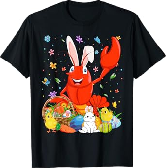 Cute Crawfish Bunny Ears Easter Eggs Basket Happy Easter Day T-Shirt