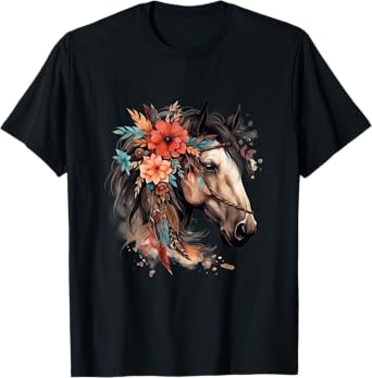 Floral Wild Horse Country Horse Riding T-Shirt