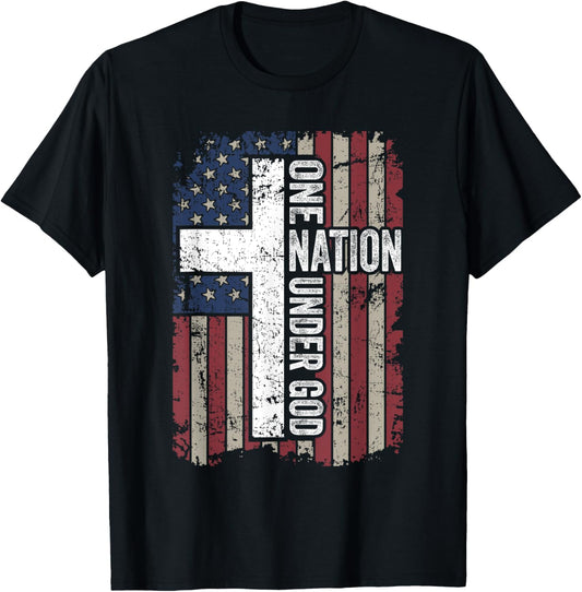 One Nation Under God Flag 4th Of July Patriotic Christian T-shirt