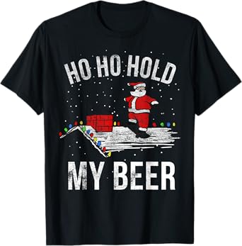 Christmas Ho Ho Hold My Beer Skateboard Roof Santa Funny T-Shirt