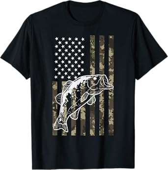 Fishing Camo American Flag Bass Patriotic Women Men Kids T-Shirt