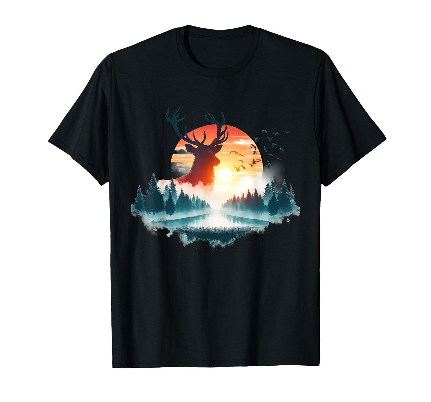 Forest Trees Wildlife Animal Retro Outdoor Nature Deer Lover T-Shirt
