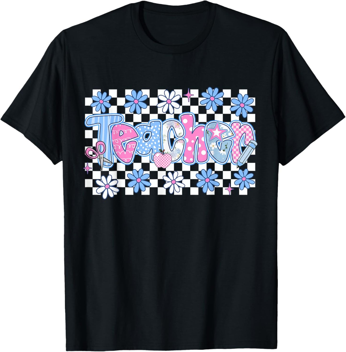 Floral Checkered Teacher Life Teaching Teacher Appreciation T-shirt by TeeBrew