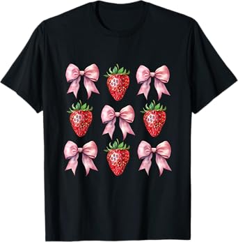 Cute Pink Bow Coquette Strawberry T-Shirt