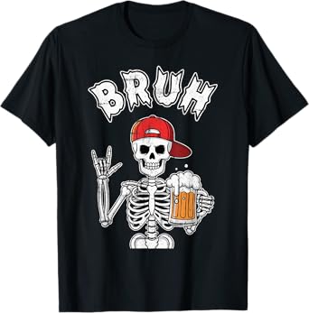 Cool Bruh Skeleton Cap Beer Rock Halloween Mens Womens Adult T-Shirt
