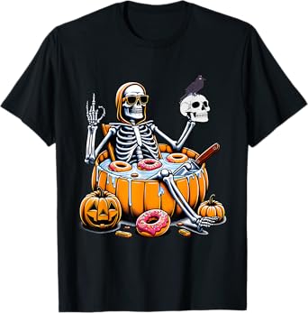 Halloween Just Chillin Skeleton Summerween Donut Women Men T-Shirt
