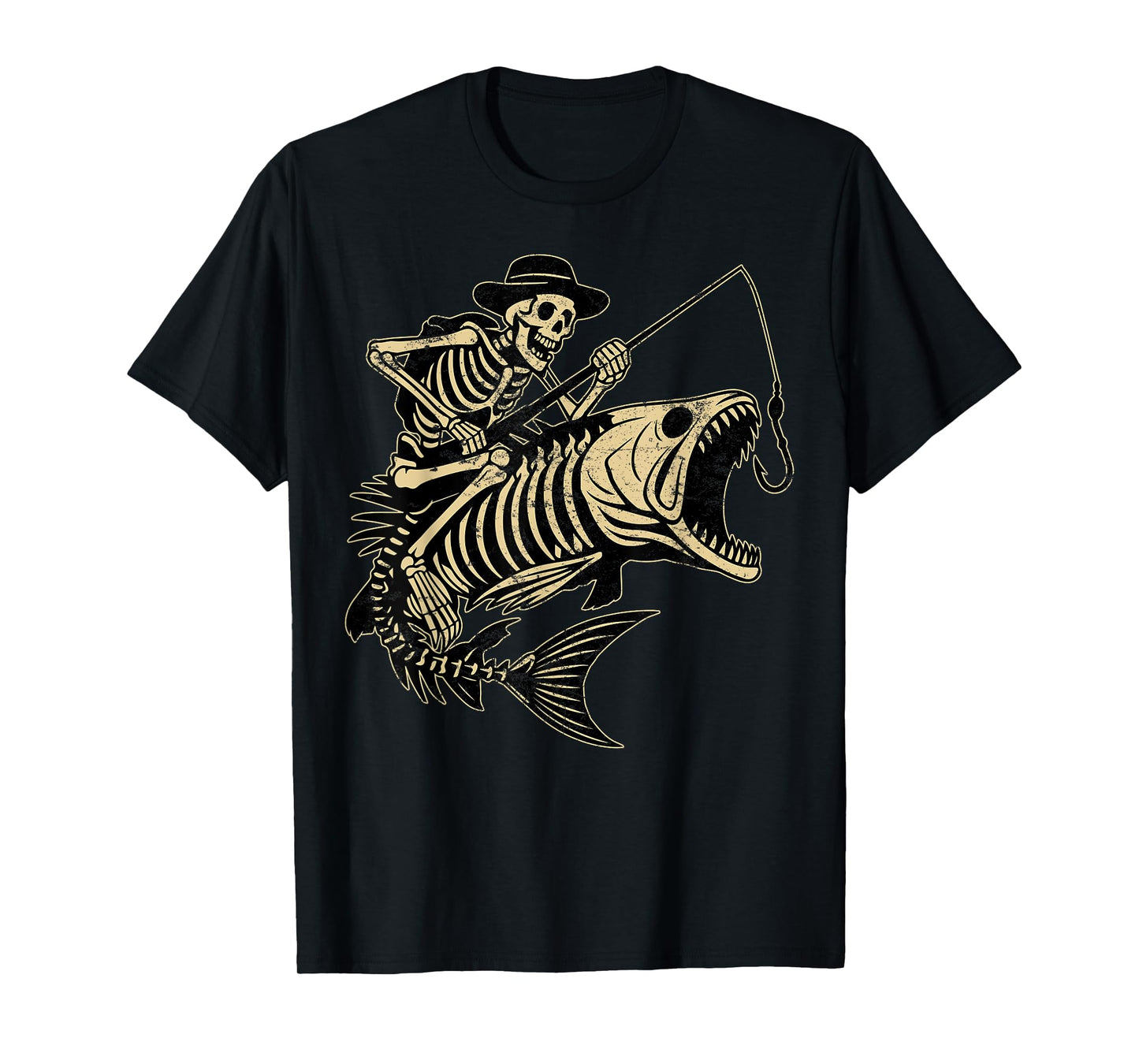 Fisherman Halloween Bass Fish Skull Skeleton Fishing Men Dad T-Shirt