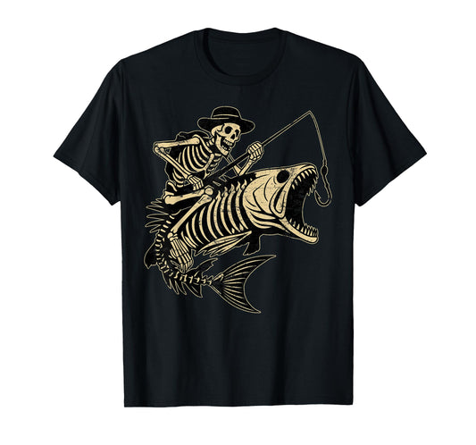 Fisherman Halloween Bass Fish Skull Skeleton Fishing Men Dad T-Shirt