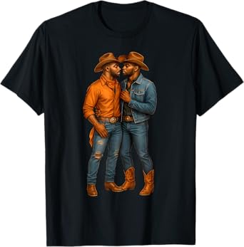 Black Gay Cowboy Gay Couple LGBTQ+ Western Couple Pride T-Shirt
