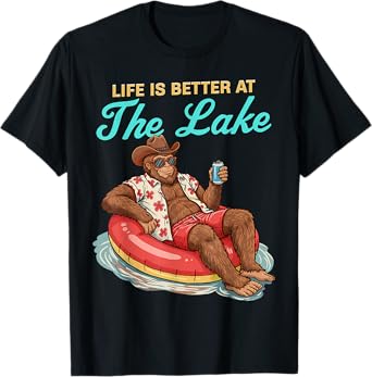 Life Is Better At The Lake Funny Bigfoot Drinking Beer T-Shirt