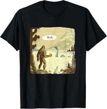 Funny Bigfoot and Nessie Bruh Moment Beer T-Shirt