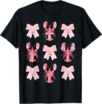 Pink Coquette Bow Cute Crawfish Clean Girl Aesthetic T-Shirt