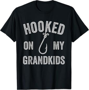Hooked on My Grandkids Funny Grandparent Grandpa Fishing T-Shirt
