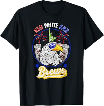 DISTRESSED RED WHITE and BREWS 4th of July Beer Alcohol T-Shirt