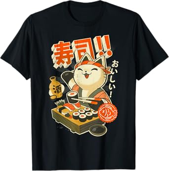 Sushi Chef Cat - Funny Restaurant Kitty - Japanese Food T-Shirt