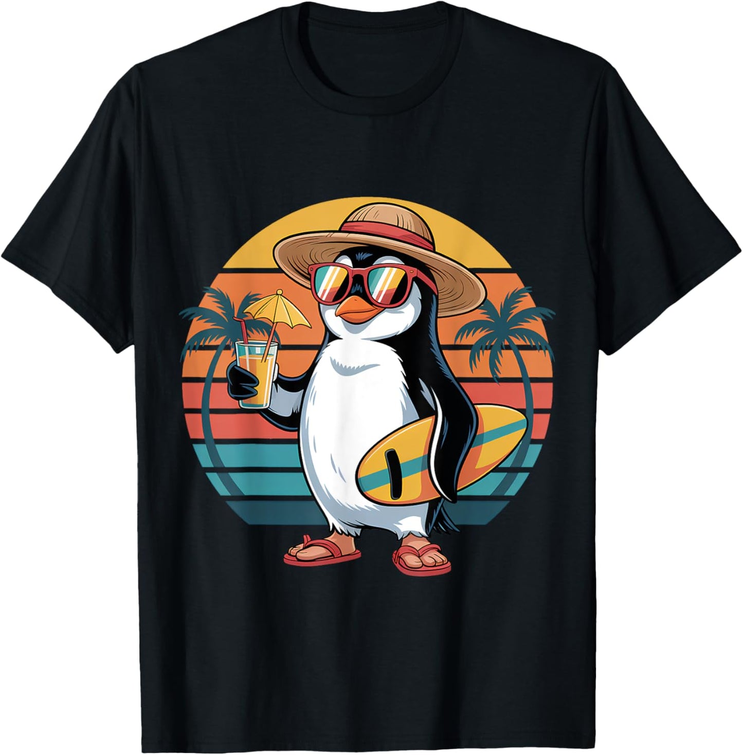Cool Penguin Relaxing on the Beach Vacation Summer Vibe T-Shirt