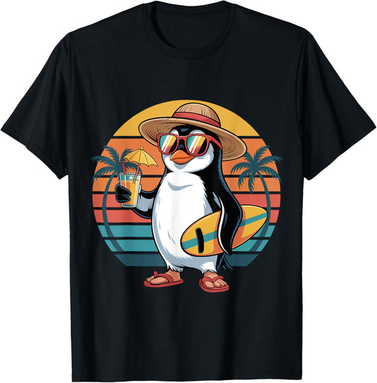 Cool Penguin Relaxing on the Beach Vacation Summer Vibe T-Shirt
