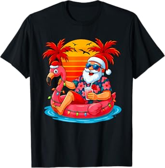 Christmas in July Shirt Santa Flamingo Float Summer Xmas T-Shirt