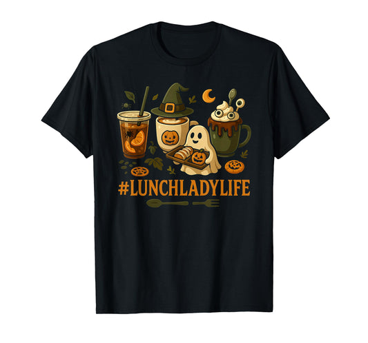 Cute Lunch Lady Life Ghost Coffee Pumpkin Halloween Costume T-Shirt