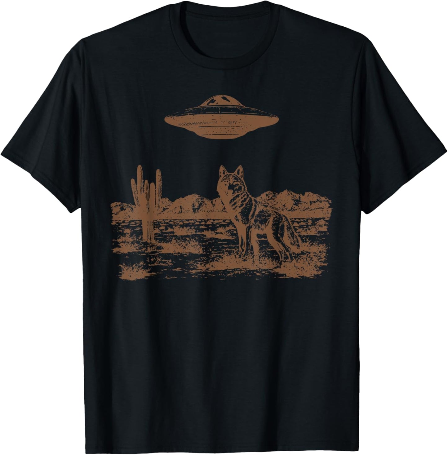 Vintage UFO Wolf Graphic Desert Succulent Cactus Western T-Shirt
